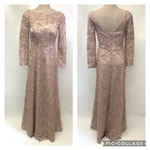 Js collections long sleeve nude embroidered mesh mother of bride gown